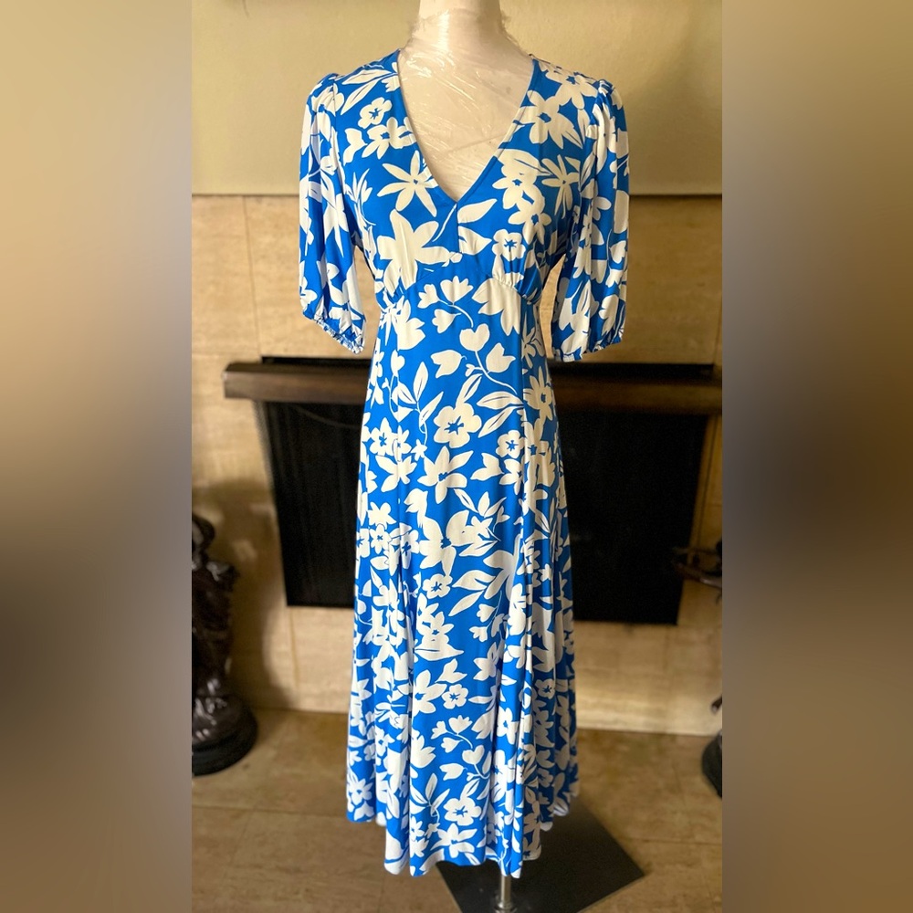 New Look Blue and White Puff Sleeve Maxi Sundress - Picture 5 of 7